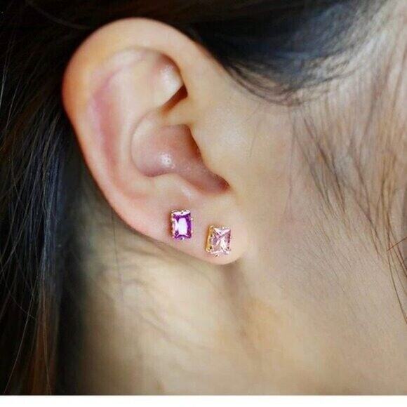 Pink Sterling Silver Square Stud Earrings - Picture 3 of 4